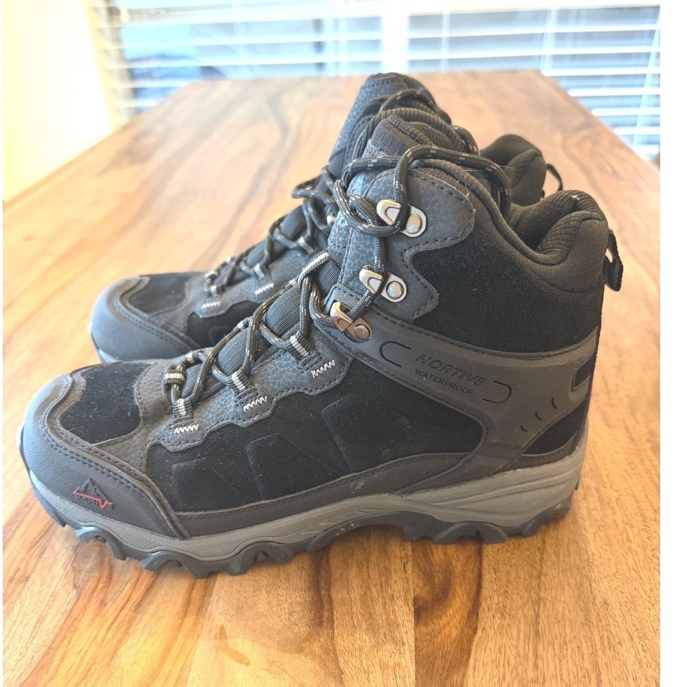Nortiv8 JS19004M Mens Waterproof Hiking Boots Black Grey Suede Mid Top 7.5